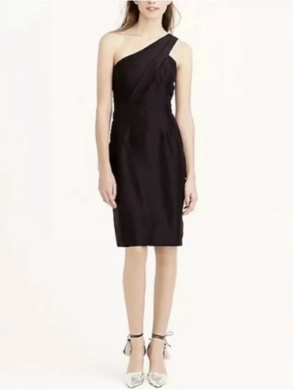 J. Crew Silk One-Shoulder Little Black Dress Wedding Bridesmaid Cocktail Size 4